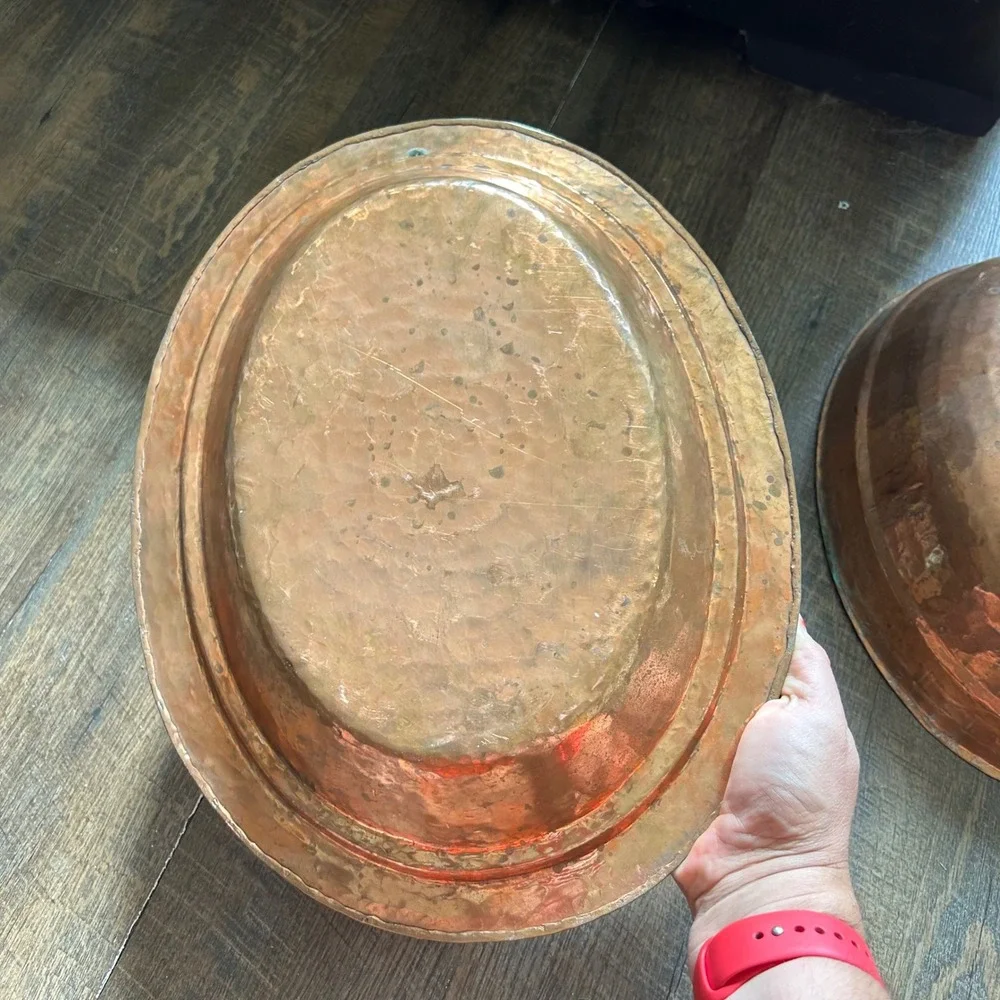 Handmade Pure Copper Serving Kebab Plate iskender Turkish presentation oval tinn